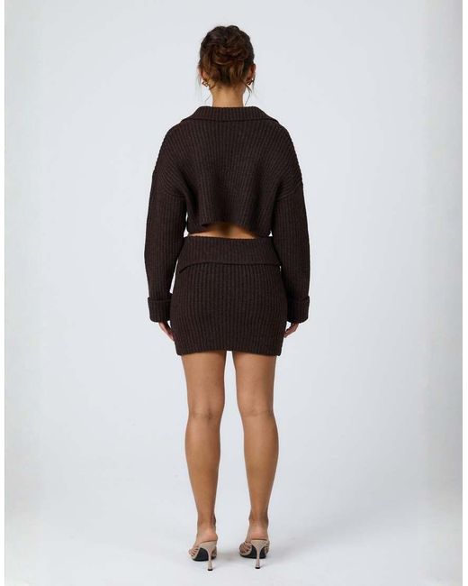 Aria Cove Gray Knit Wide Ribbed Fold Over Detail Mini Skirt