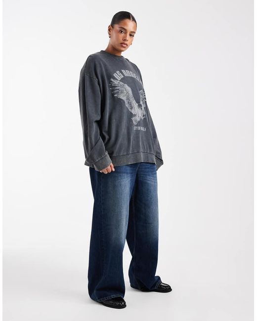 ASOS Gray Asos Design Curve Oversized Sweatshirt With Eagle Graphic