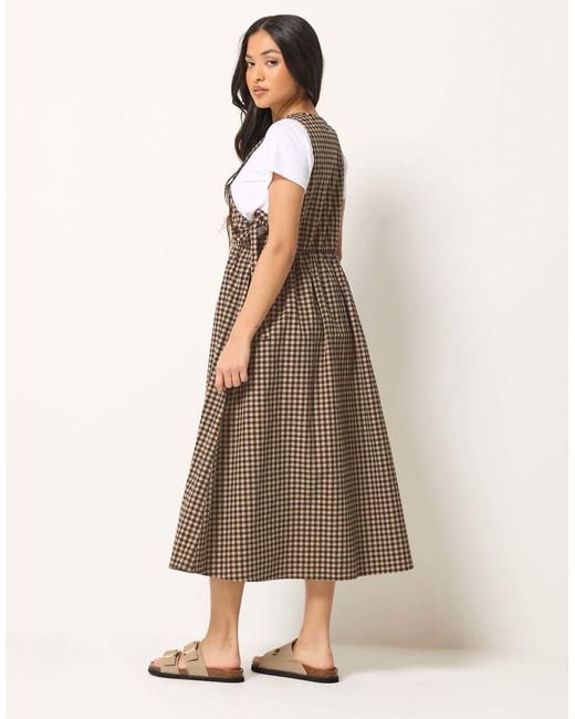 PixieGirl Brown Petite Gingham Pinafore Dress