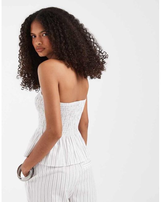 Vero Moda White Poplin Shirred Peplum Hem Bandeau Top Co-ord