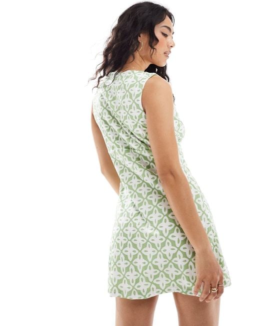 ONLY Green Mini Geo Print Dress