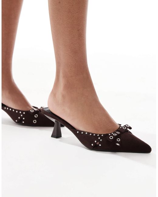 Raid Brown Tinsley Kitten Heeled Mules With Bows