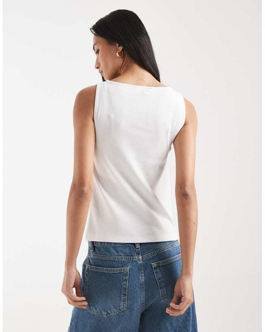 New Look Blue Boat Neck Button Through Tank Top