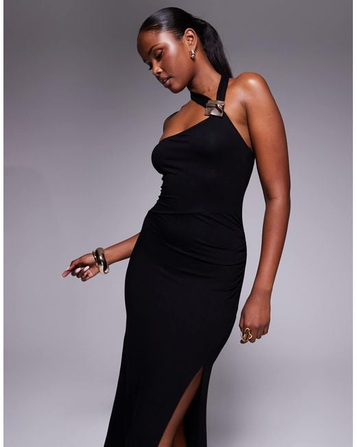 ASOS Blue Halter Neck Hardware Split Maxi Dress