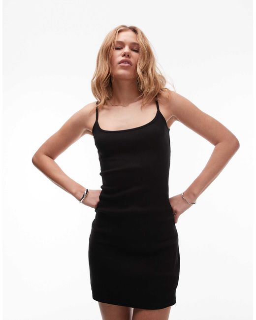 TOPSHOP Black – geripptes mini-trägerkleid