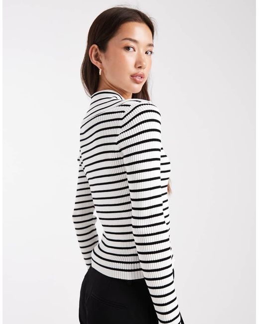 Miss Selfridge Multicolor Rib Knit Zip Detail Collar Cardigan
