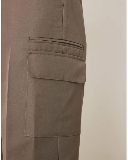 ASOS Natural Smart Wide Leg Pants With Double Pleats And Cargo Pockets for men
