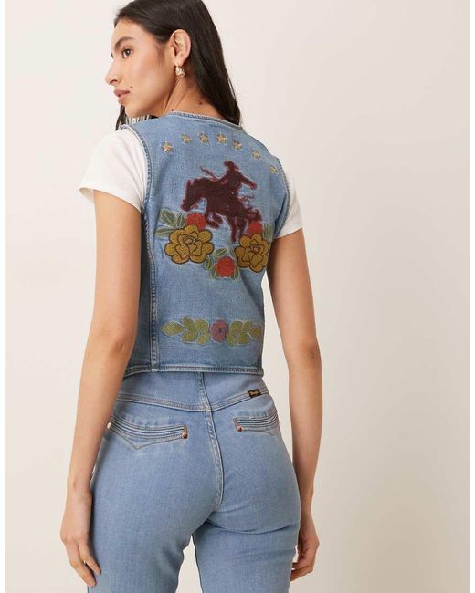 Wrangler Blue X Lainey Wilson Cowboy Fitted Denim Waistcoat Co-ord