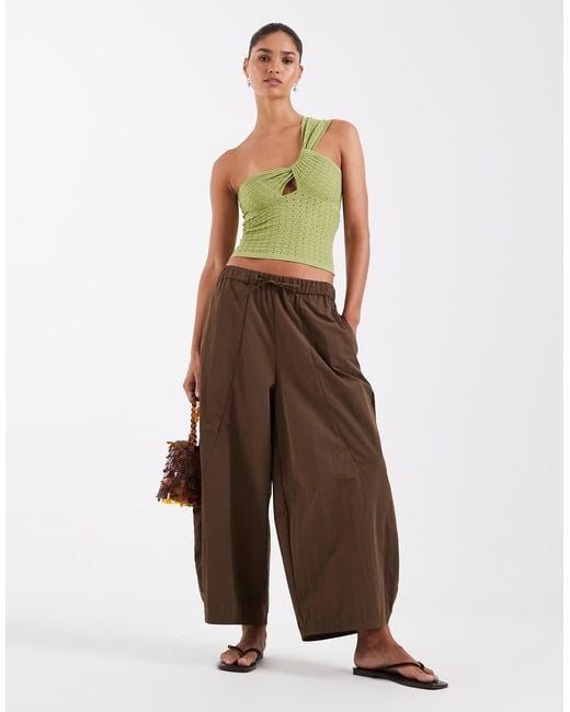 JJXX Green One Shoulder Crochet Style Top