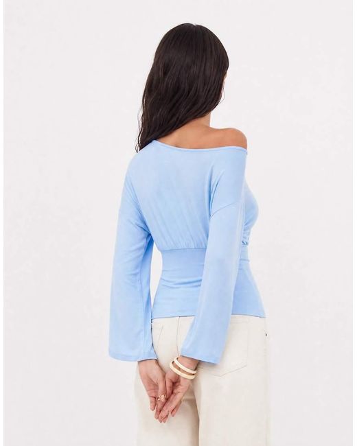 ASOS Blue Fallen Shoulder Cinched Waist Top