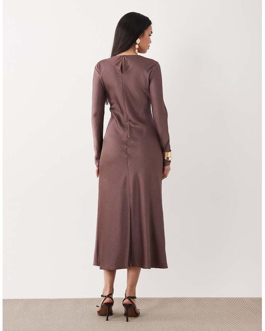 Mango Purple Round Neck Satin Long Sleeve Maxi Dress