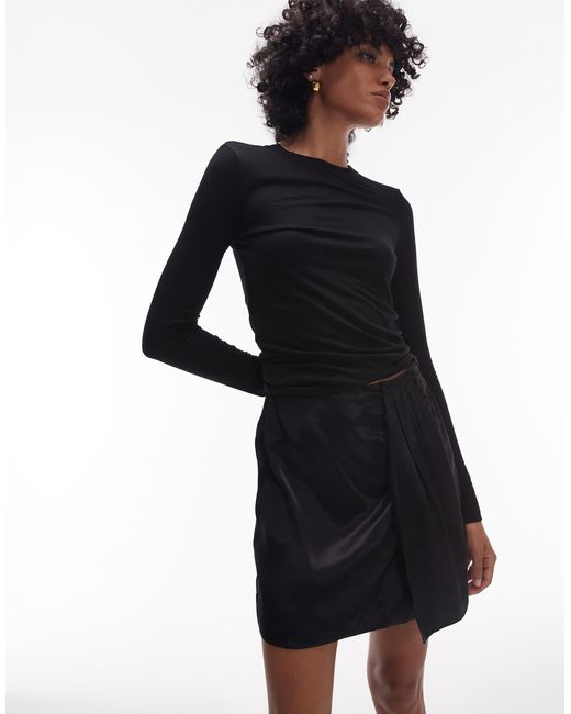 TOPSHOP Black Sarong Mini Skirt