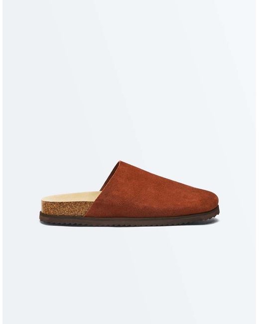 Oysho Brown Split Leather Mules