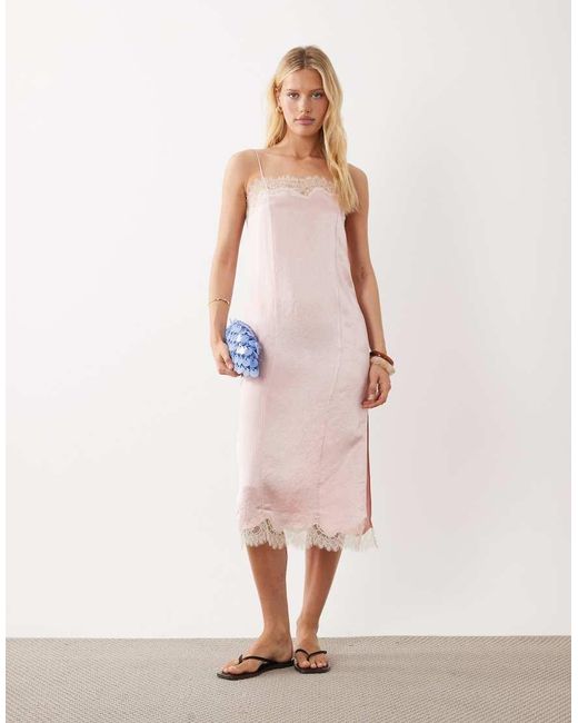 ARKET Pink Lace Midi Slip Dress