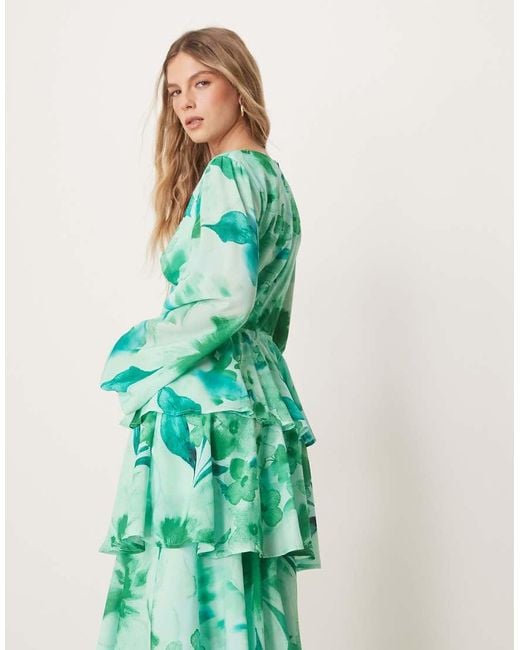 Pretty Lavish Green Cut Out Tiered Ruffle Maxi Dress