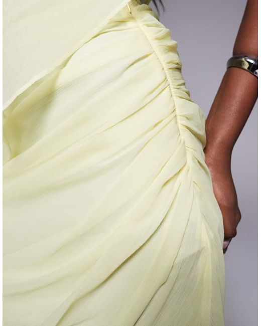 ASOS Yellow Draped Batwing Asymmetric One Sleeve Maxi Dress