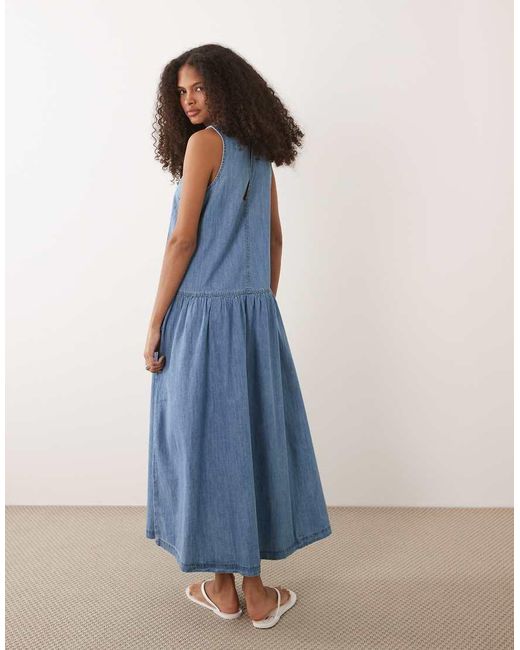 New Look Blue Drop Waist Denim Midaxi Dress