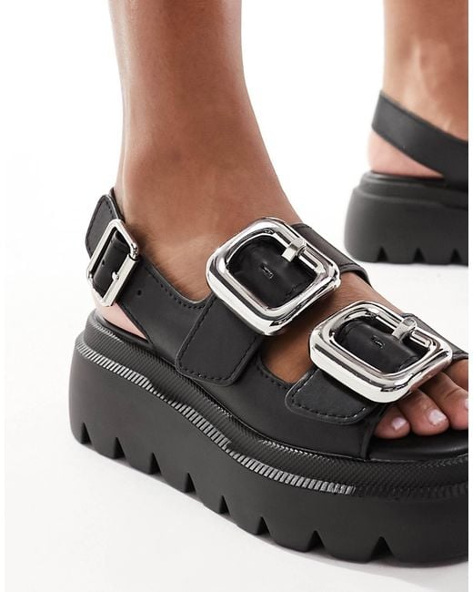 Steve Madden Black Transporter Chunky Sandal With Buckles