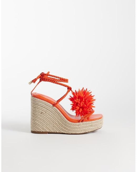 ASOS Red Topaz Square Toe Wedge With Flower Trim