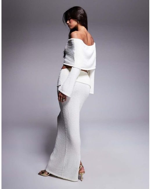 Wanderdoll Gray Yasmin Boucle Knit Extreme Foldover Top And Maxi Skirt Set