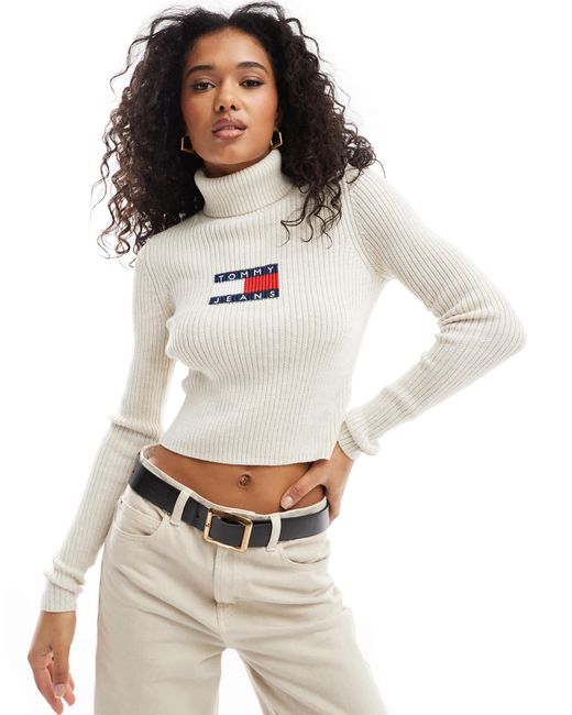 Tommy Hilfiger White – langärmliges rollkragen-strickoberteil