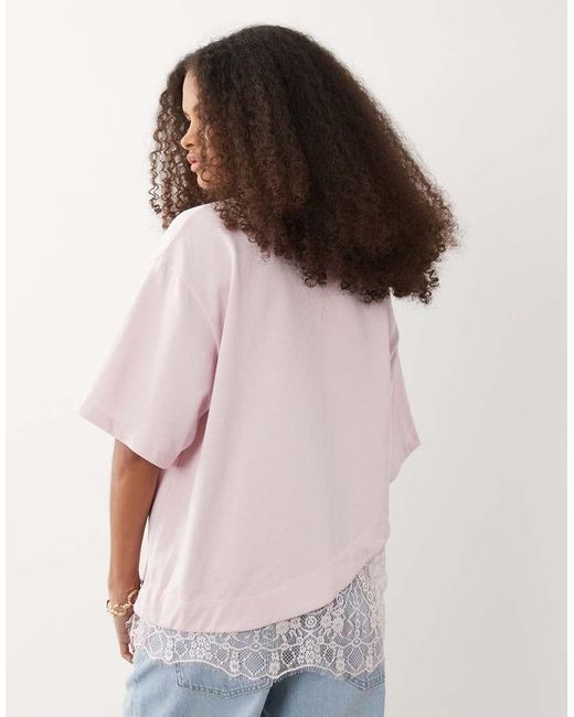 ASOS Pink Short Sleeve T-shirt With Lace Hem