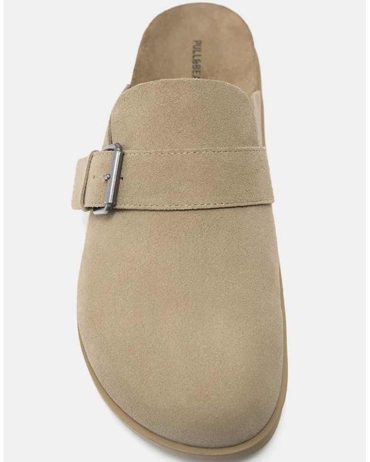 Pull&Bear White Leather Buckle Clogs for men