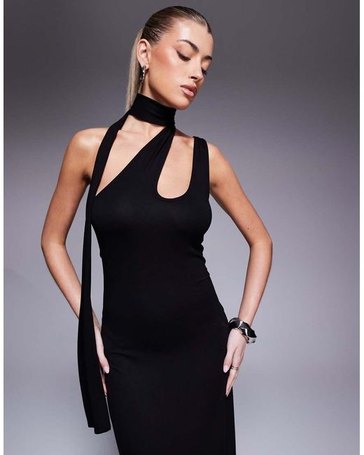 Vestido Midi Con Aberturas Asimétricas Al Cuello Estilo Halter Anudado De ASOS de color Black