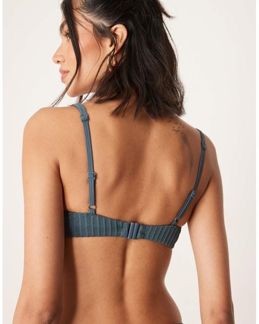 ASOS Blue Riddy Rib Padded Underwired Bikini Top