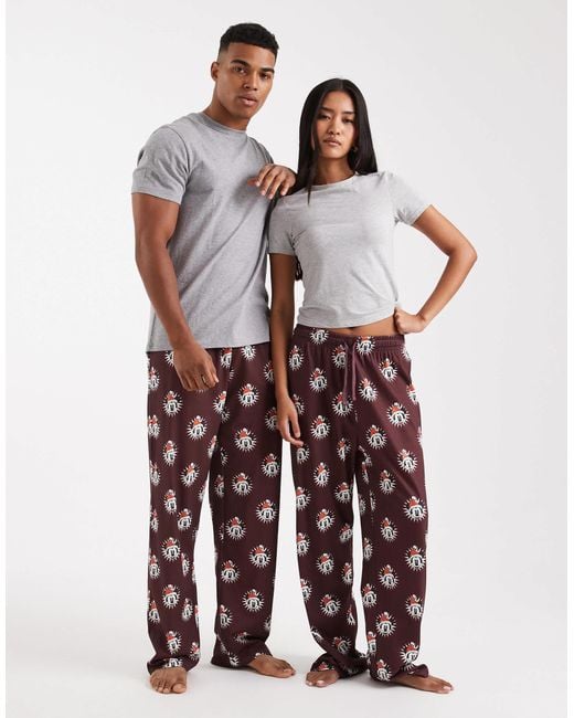 ASOS Red Lounge Bottoms With Disney's Christmas Mickey Mouse Graphic