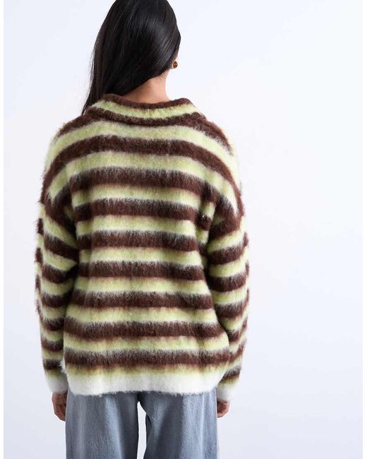 TOPSHOP White Knit V-neck Fluffy Polo Shirt