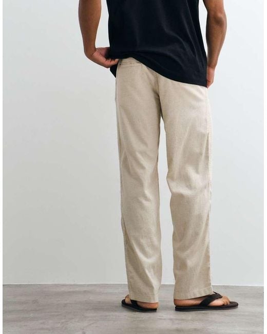 Jack & Jones Natural Linen Mix Trousers With Drawstring for men