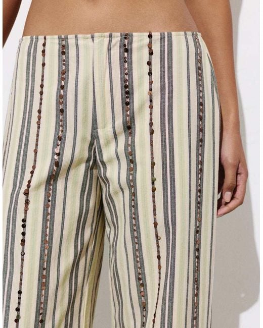 Pull&Bear White Wide-leg Sequin Stripe Trousers