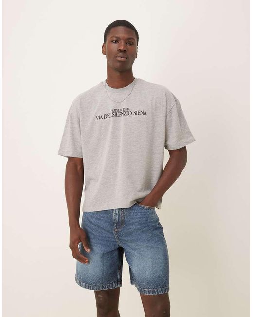 Camiseta Gris Jaspeado De Corte Cuadrado Extragrande Con Estampado Gráfico De Paisaje De ASOS de hombre de color Natural