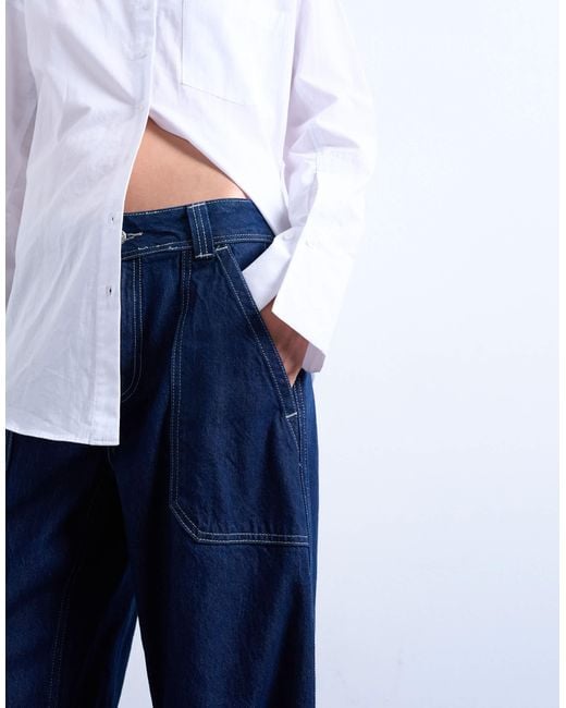 TOPSHOP White Carpenter Barrel Jean