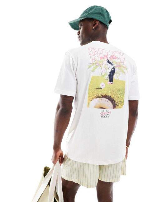 Adidas Originals White Leisure League Back Print T-shirt for men