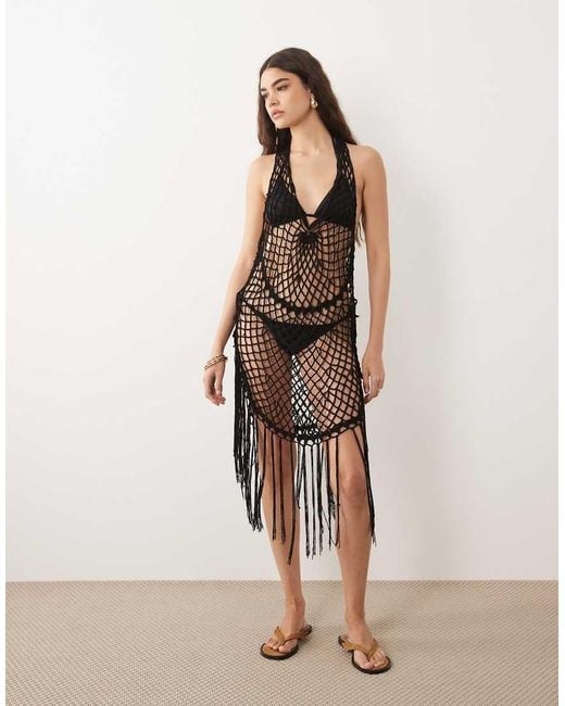 ASOS Natural Macrame Beach Mini Sundress
