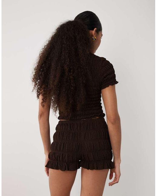 Brave Soul Black Co-Ord Ruched Mini Shorts With Ruffle Detail