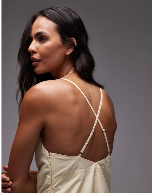 Robe mi-longue en popeline avec décolleté plongeant en v - beurre TOPSHOP en coloris Gray