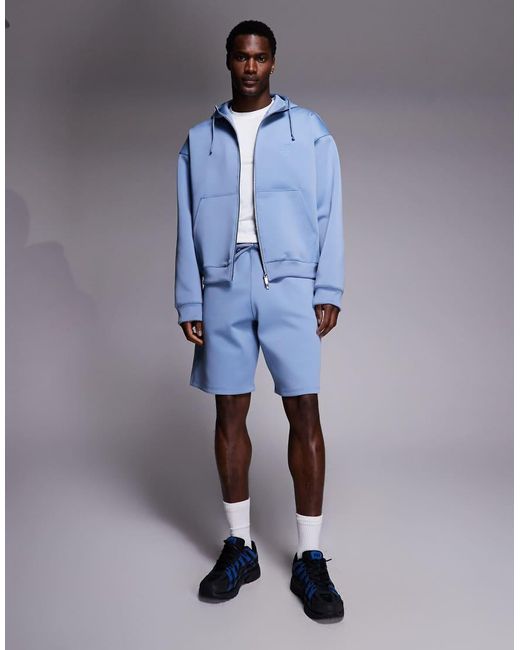Liquor N Poker Blue Double Zip Scuba-Style Fabric Hoodie Co-Ord for men