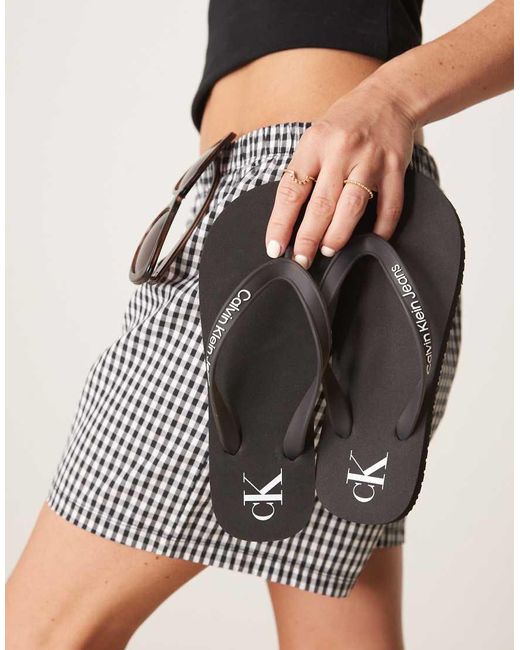 Infradito Nere Con Logo di Calvin Klein in Natural