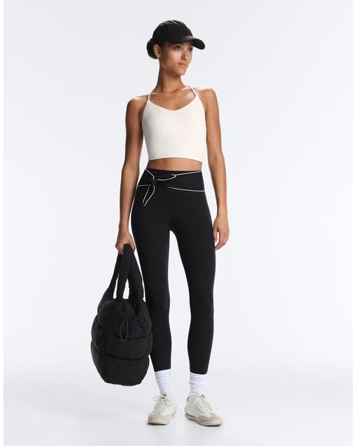 Oysho Blue Comfortlux High-rise Ankle-length leggings With Bow