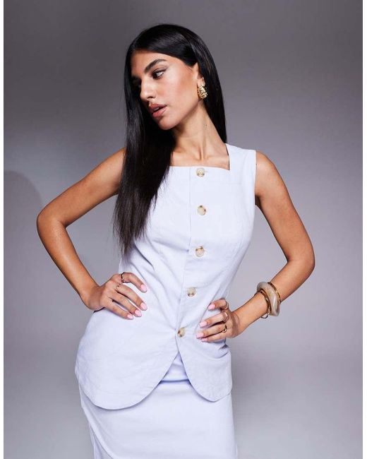 Kaiia Gray Exclusive Cotton Rich Linen Look High Neck Waistcoat Co-ord