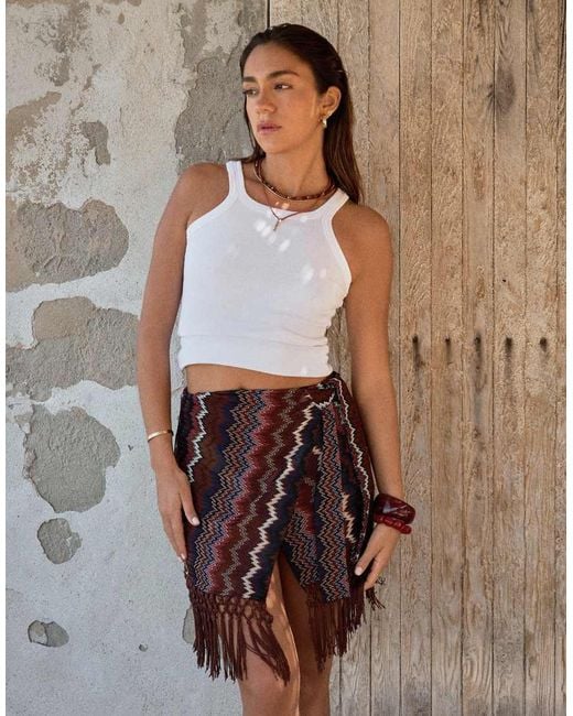 4th & Reckless Brown X Luana Barron Knitted Tassel Edge Wrap Beach Skirt