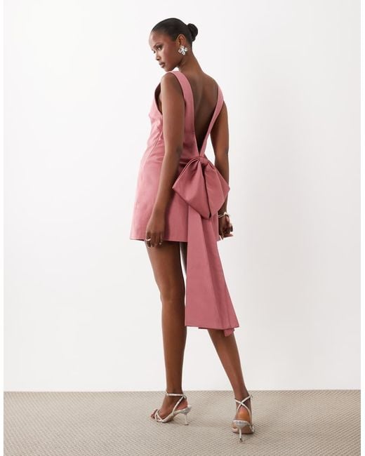 ASOS Red Slash Neck Shift Mini Dress With Open Back And Bow Back
