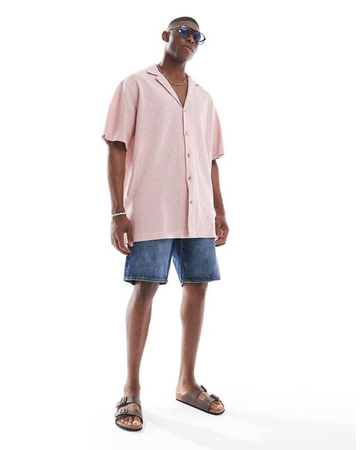 ASOS Pink Oversized Textured Shirt for men