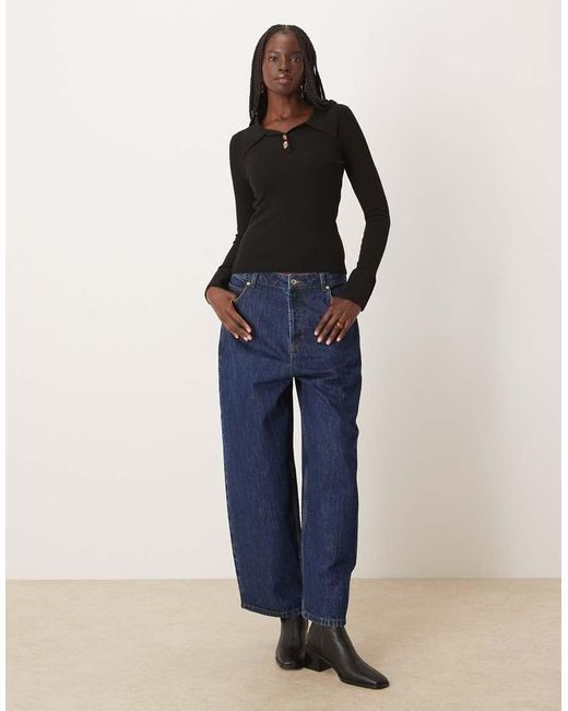 Mango Black Polo Top With Flared Sleeves