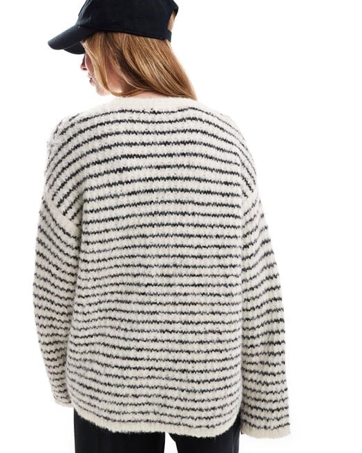 4th & Reckless Blue Wool Mix Textured Wide Sleeve Crew Neck Jumper