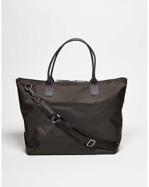 ARKET Black Unisex Nylon 36-hr Overnight Tote Bag With Leather Strap