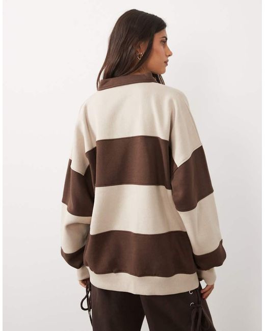 Kaiia Brown Oversized Long Sleeve Rugby Sweatshirt